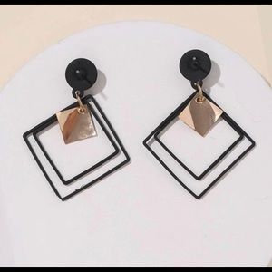 * (2 for $12)* (NWT) Black and Gold Square Hoop Earrings